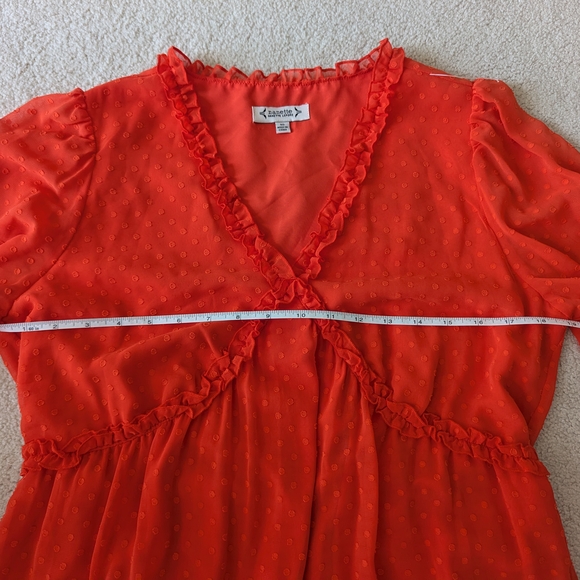 Orange Ruffled V-Neck Dress - Picture 6 of 9